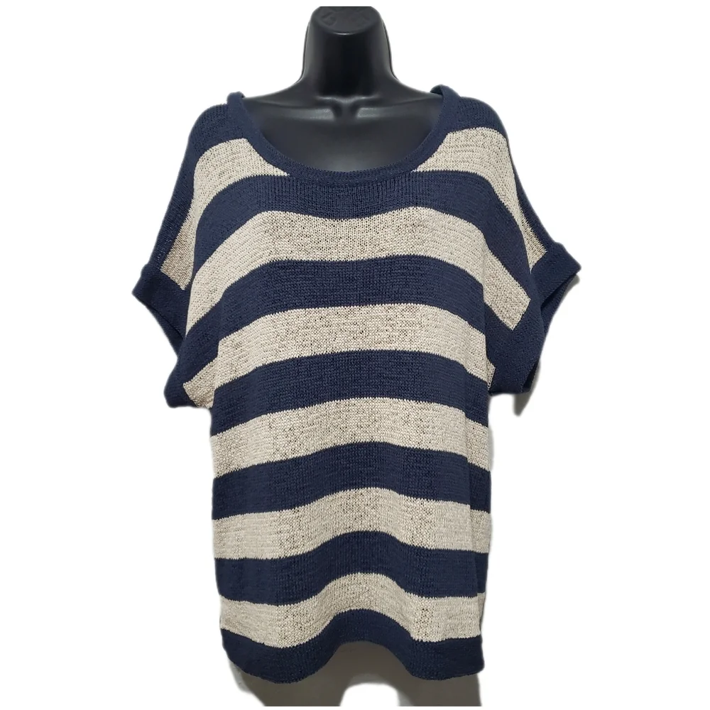 2/$30 WD.NY Women's Short Sleeve Striped Sweater Size 1X - Picture 1 of 8